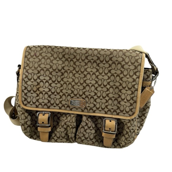 Coach signature messenger bag/ crossbody khaki - Picture 1 of 16